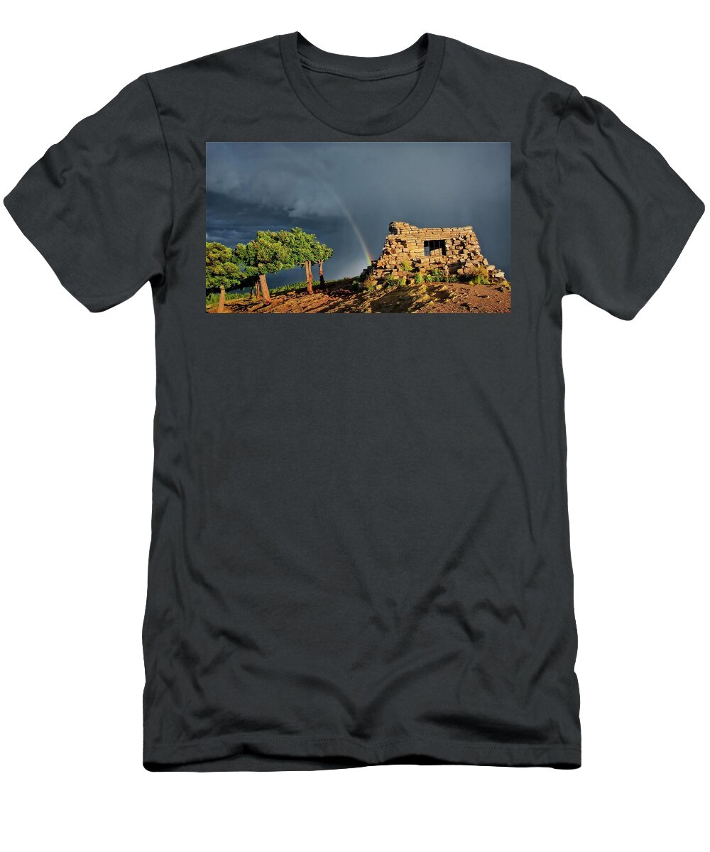 Nature T-Shirt featuring the photograph Kawanis Cabin Rainbow, Sandia Crest, New Mexico by Zayne Diamond Photographic