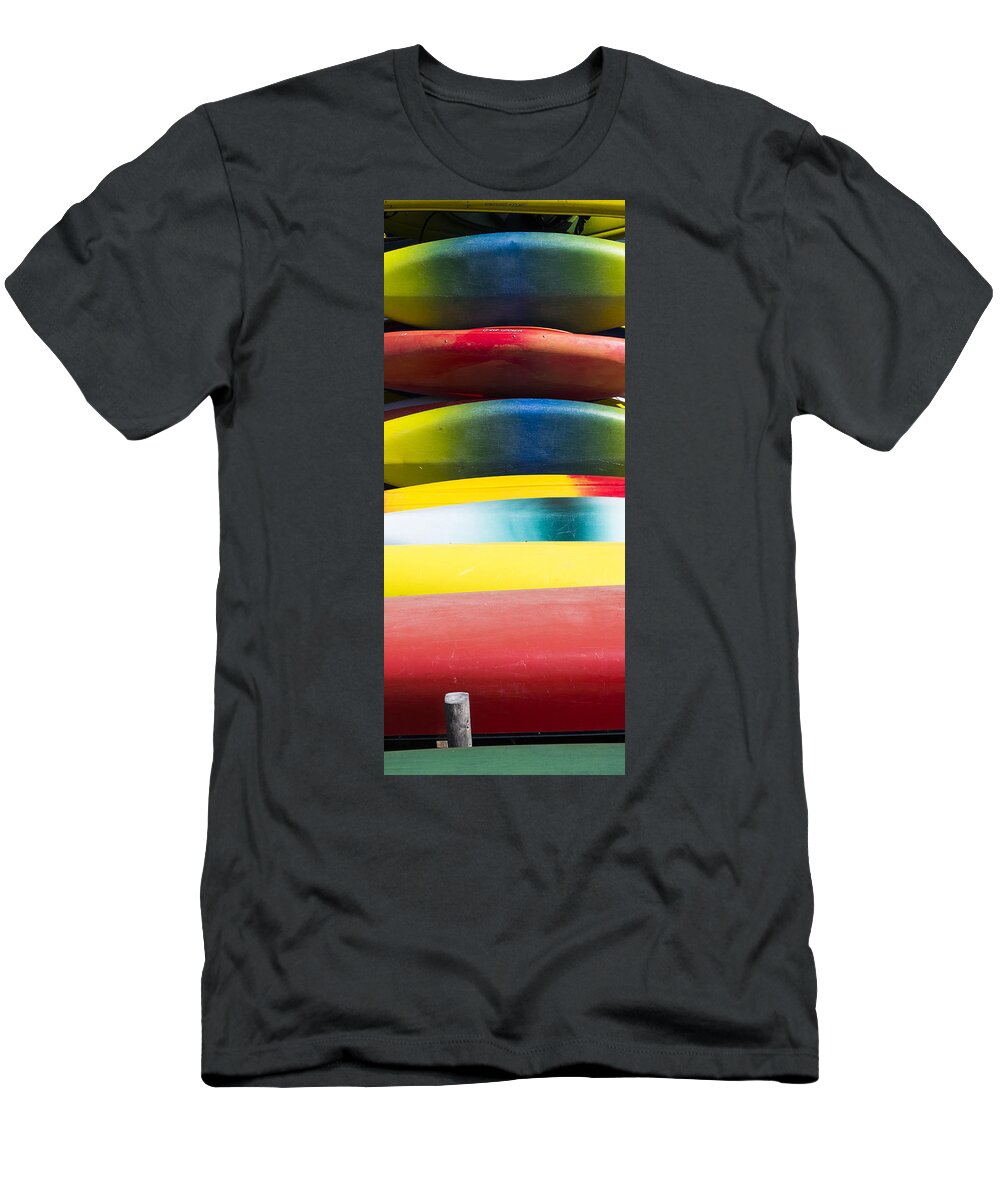 Kayak T-Shirt featuring the photograph Kayaks Stacked at Lake Wingra - Madison - Wisconsin by Steven Ralser