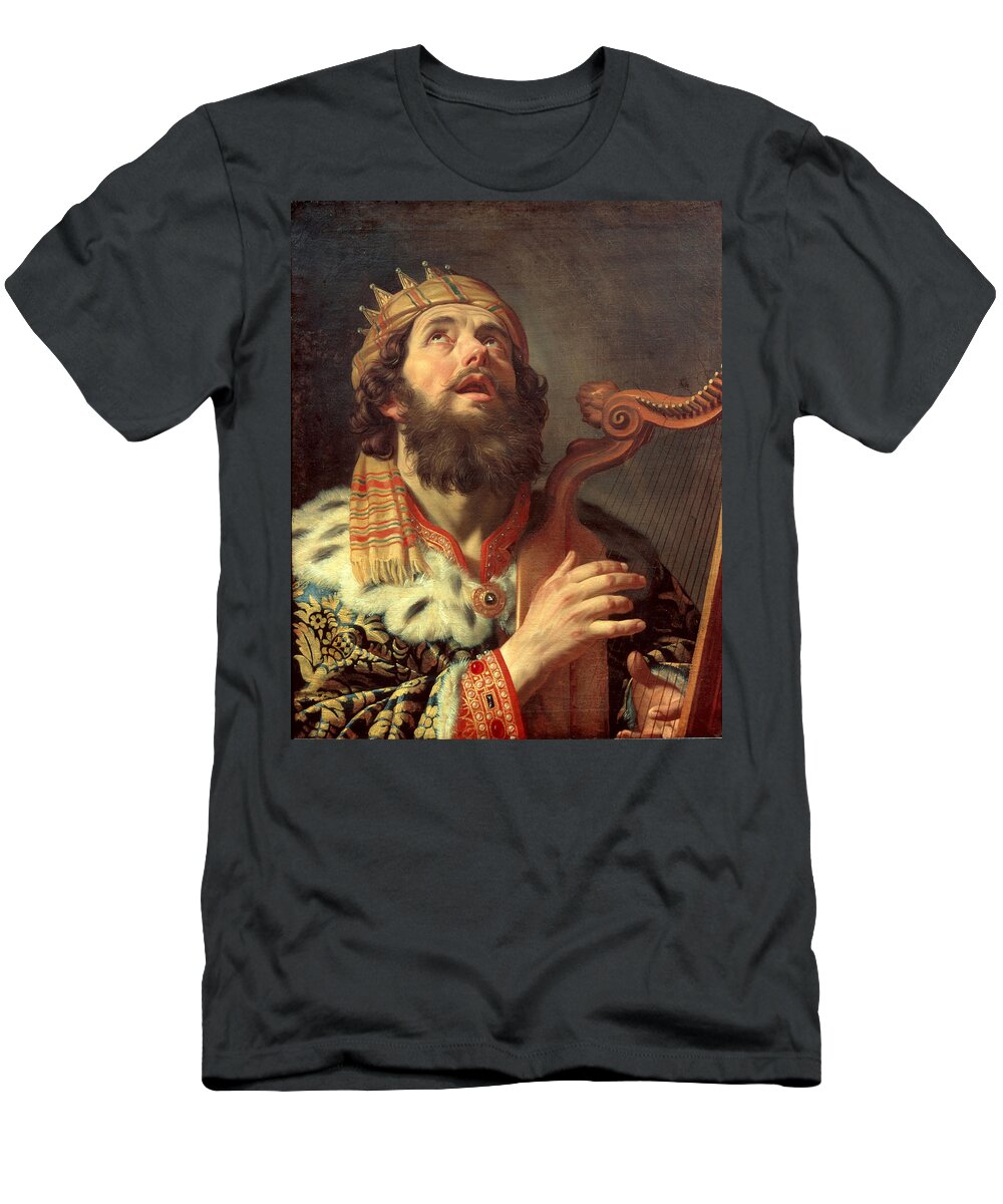 Gerrit Van Honthorst T-Shirt featuring the painting King David Playing the Harp by Gerrit van Honthorst