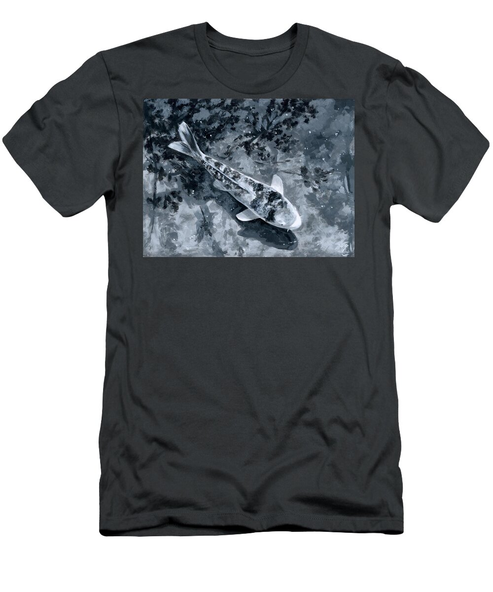 Koi T-Shirt featuring the painting Koi in Greyscale by Brandy Woods