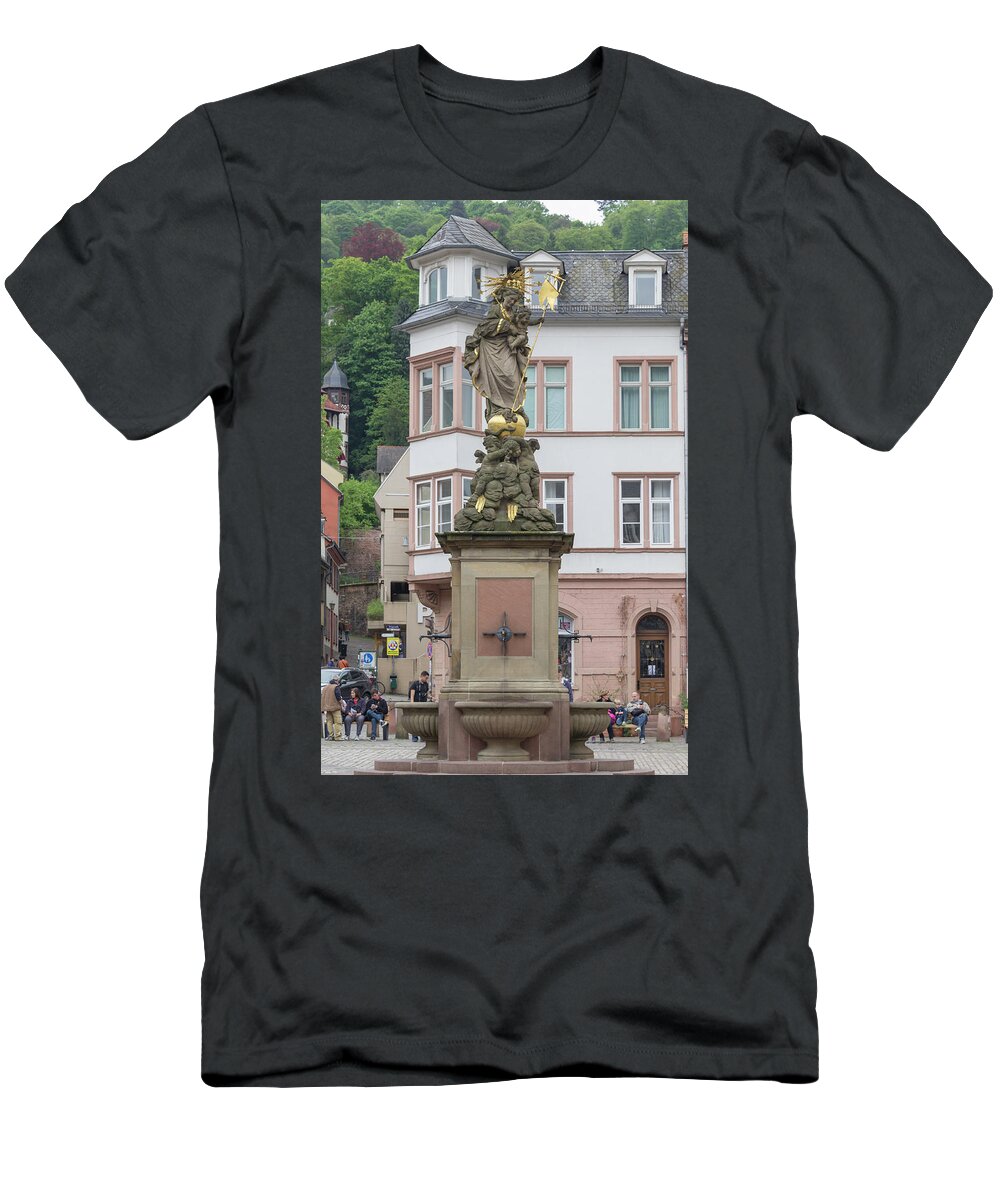 Heidelberg T-Shirt featuring the photograph Kornmarkdt Madonna Fountain Heidelberg by Teresa Mucha