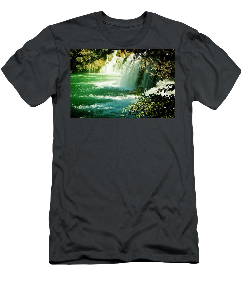 Krka T-Shirt featuring the digital art Krka waterfalls, Croatia Krka National park by Luisa Vallon Fumi