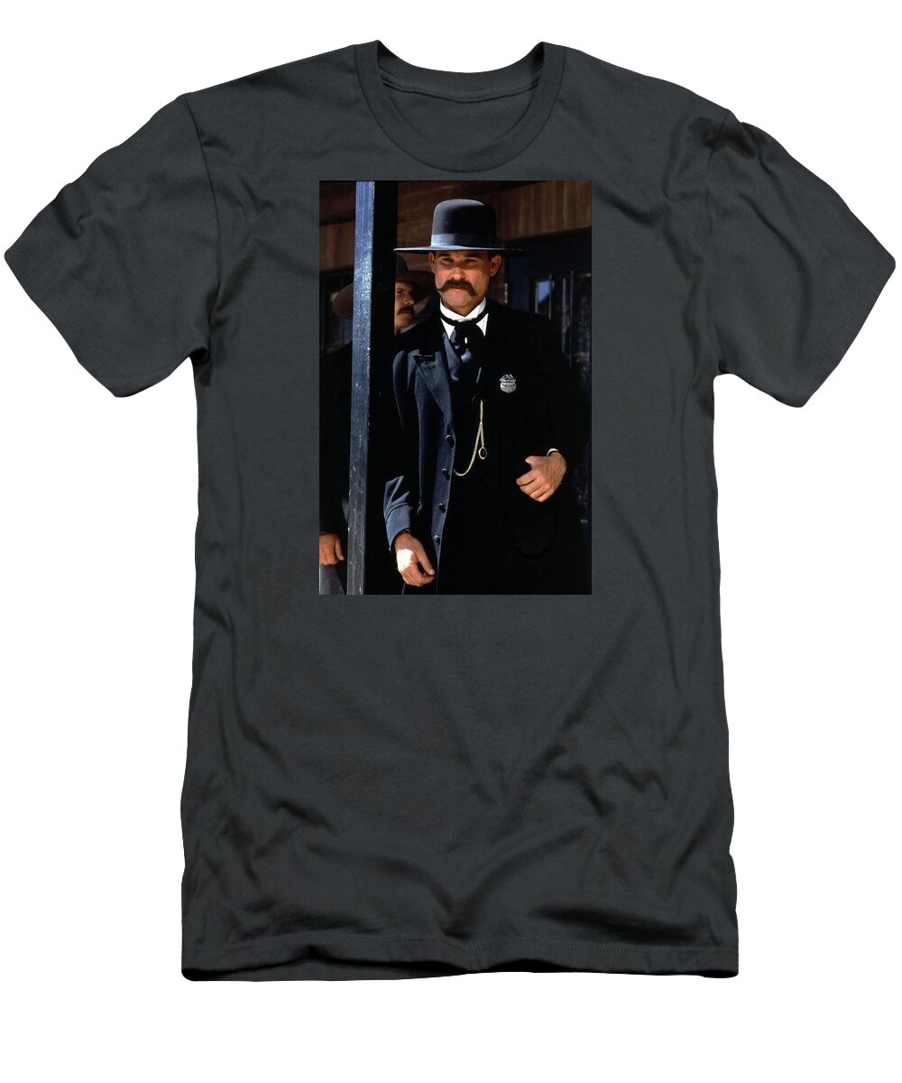 Kurt Russell As Wyatt Earp Tombstone Arizona 1993-2015 T-Shirt featuring the photograph Kurt Russell as Wyatt Earp Tombstone Arizona 1993-2015 by David Lee Guss
