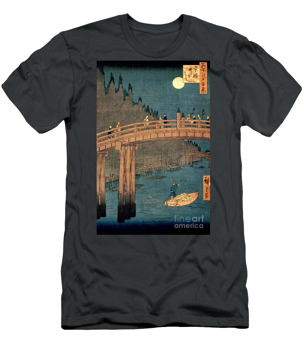 Kyoto T-Shirt featuring the painting Kyoto bridge by moonlight by Hiroshige