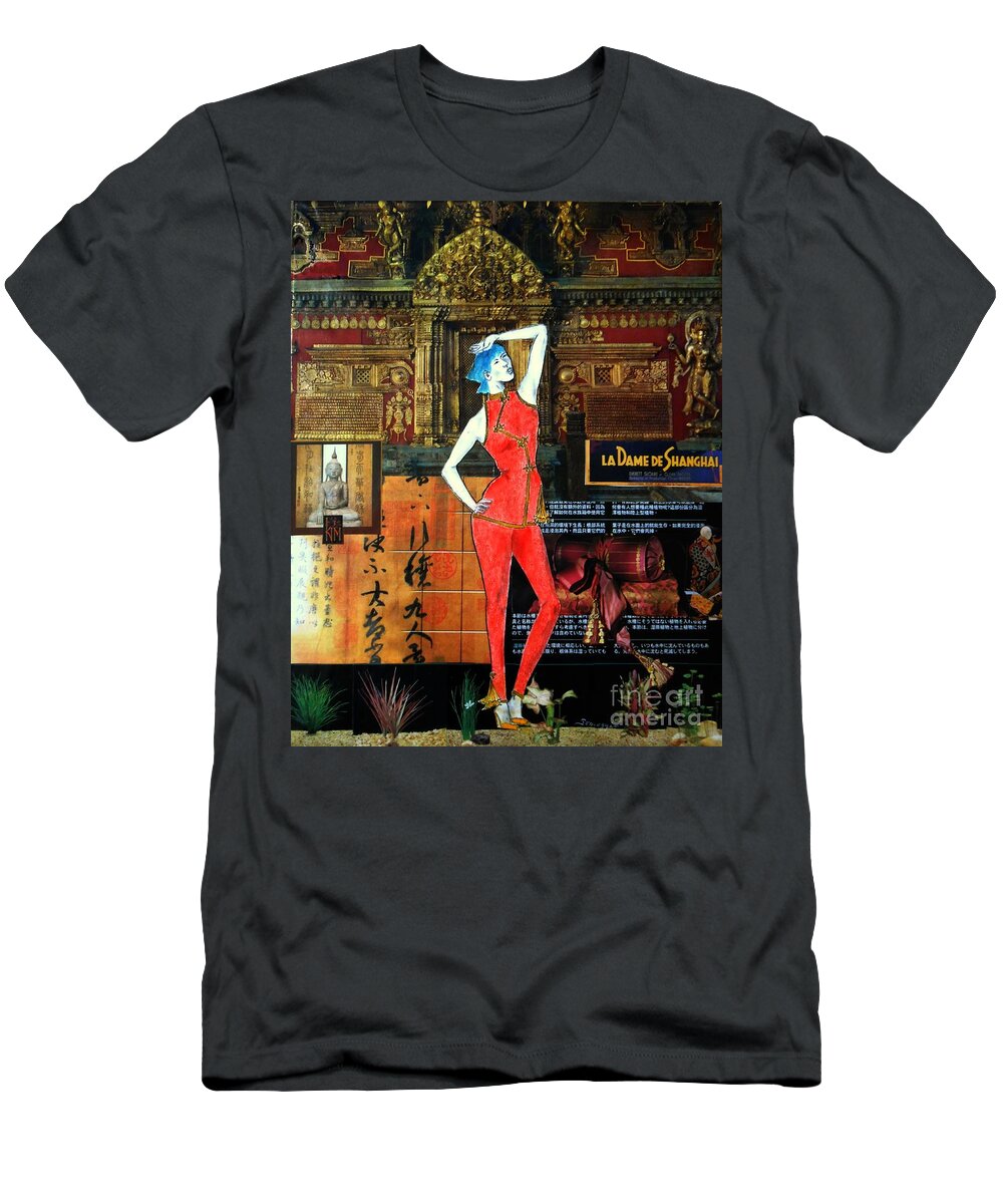 Kasian T-Shirt featuring the painting La Dame de Shanghai -- Asian Fashion Collage by Jayne Somogy