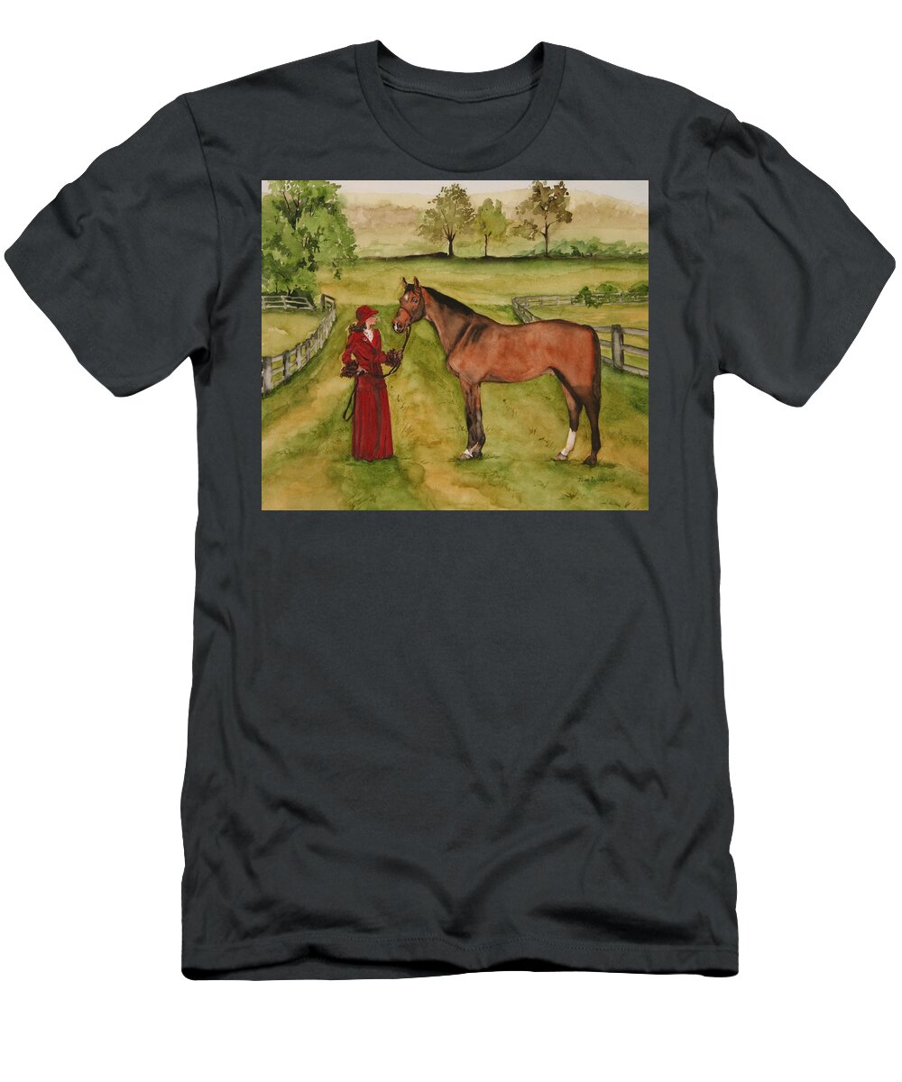 Horse T-Shirt featuring the painting Lady and Horse by Jean Blackmer