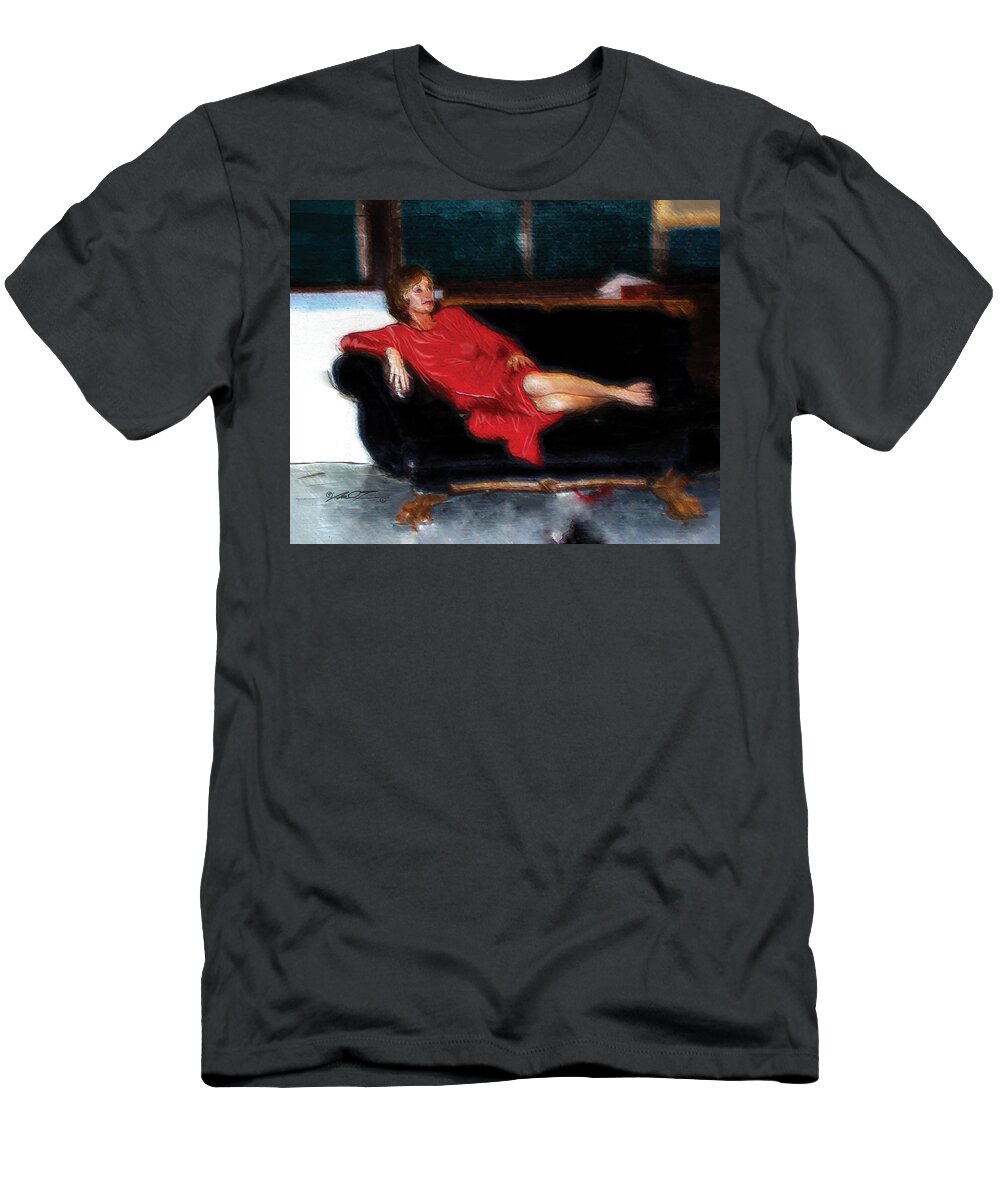 Lady T-Shirt featuring the painting Lady in Red by Dale Turner