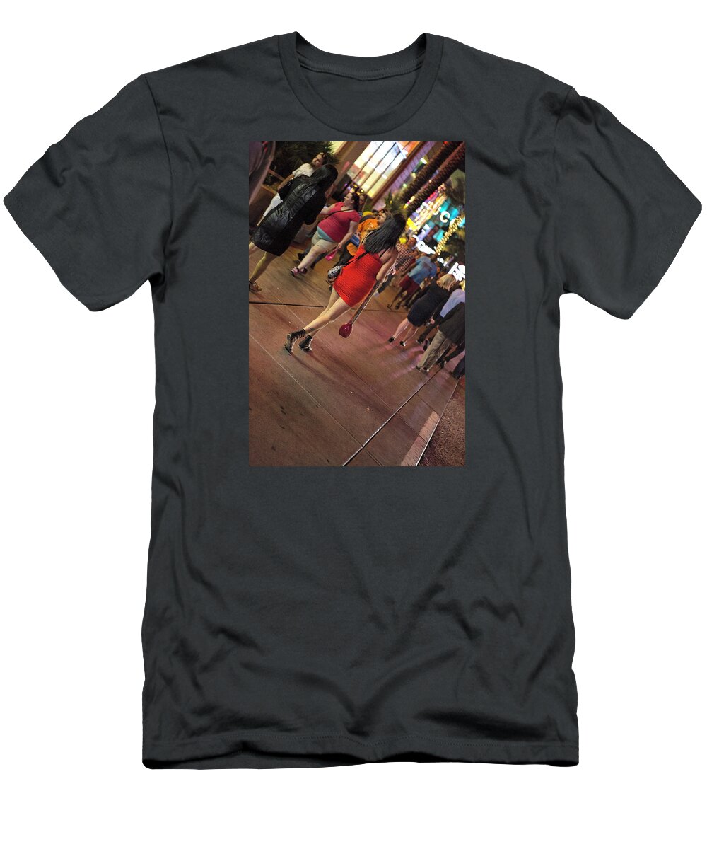 Las Vegas T-Shirt featuring the photograph Lady in Red by Deborah Penland