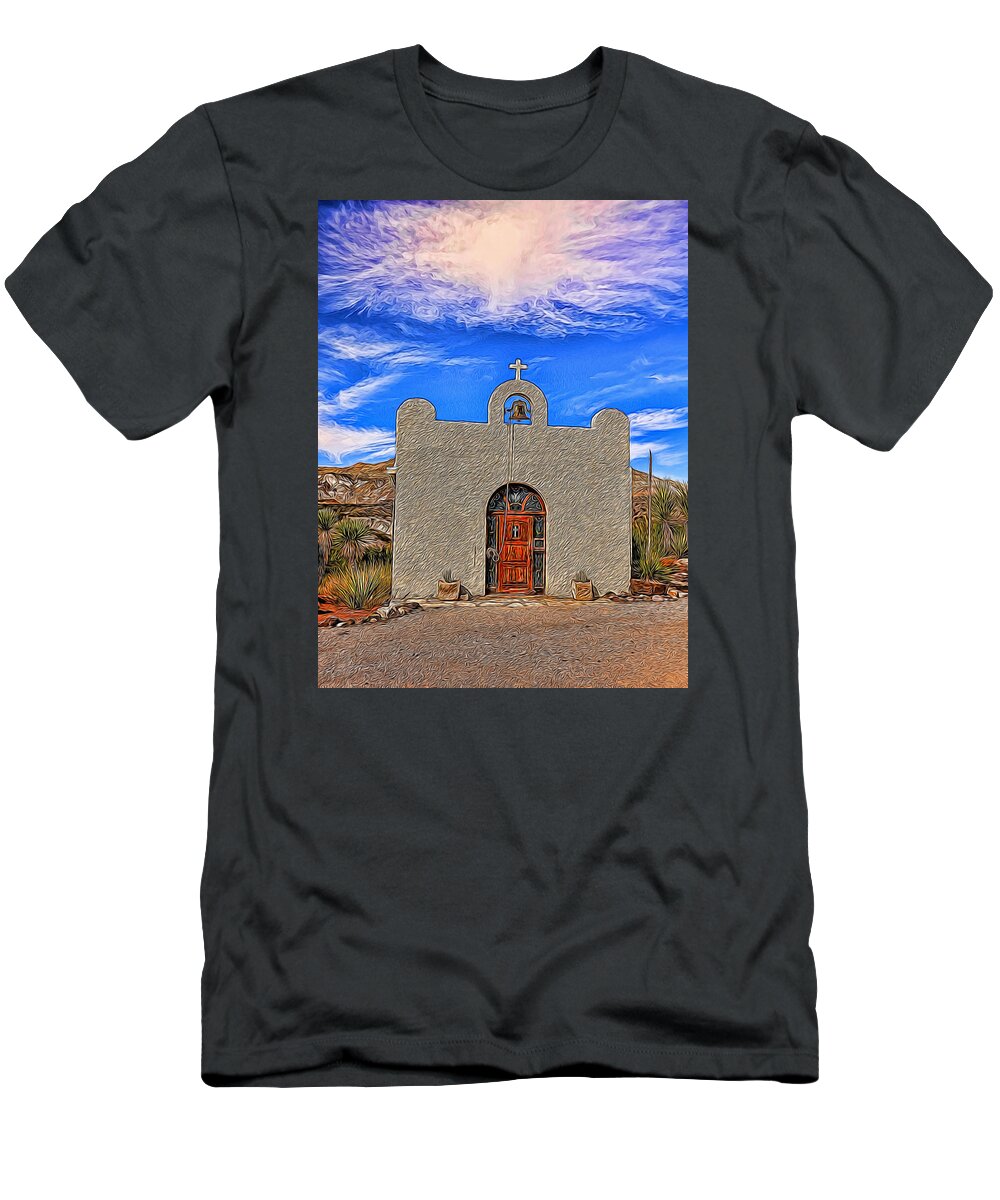 Lajitas T-Shirt featuring the digital art Lajitas Chapel Painted by Judy Vincent
