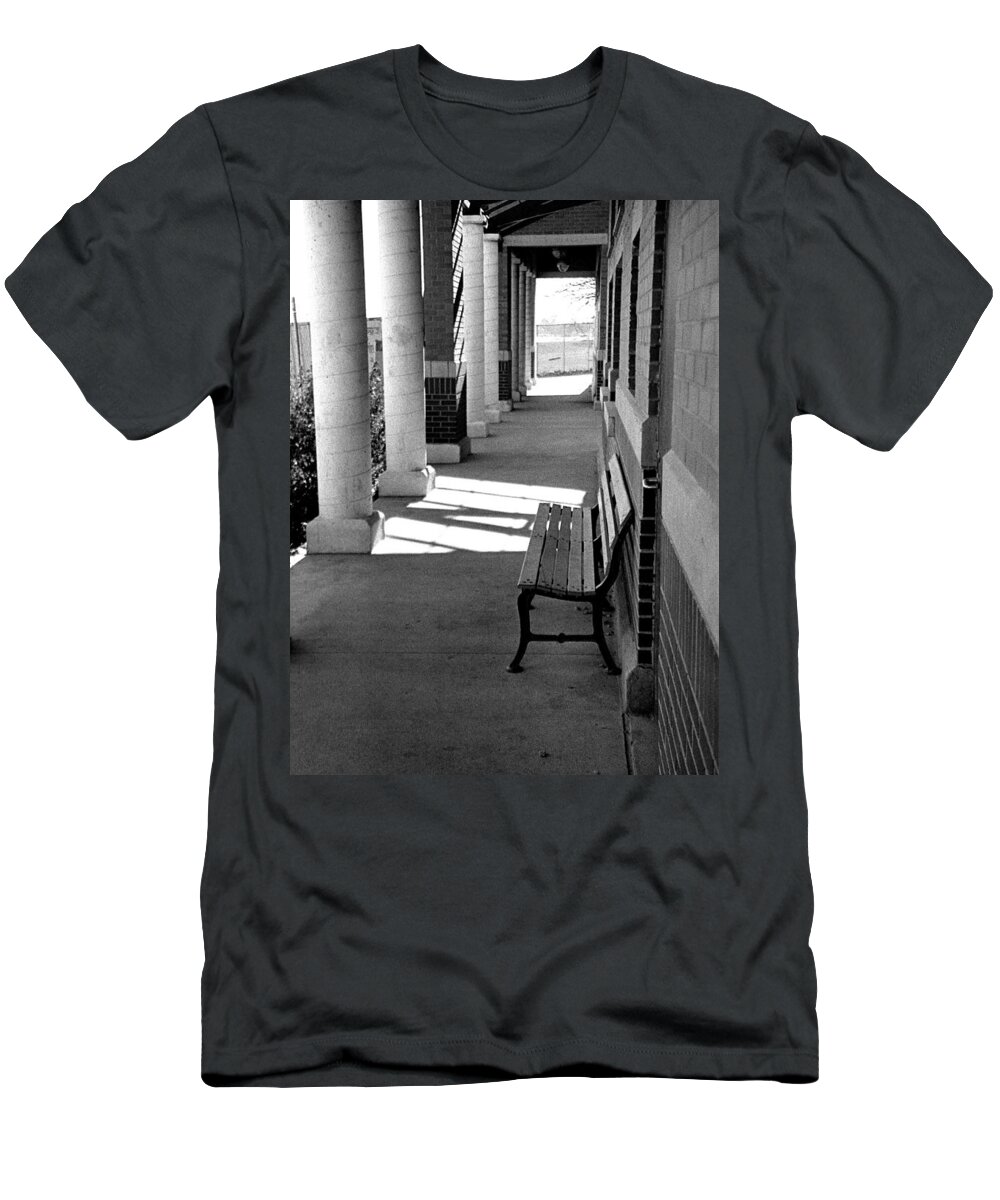 Black & White T-Shirt featuring the photograph Lake Bench by Carol Neal-Chicago