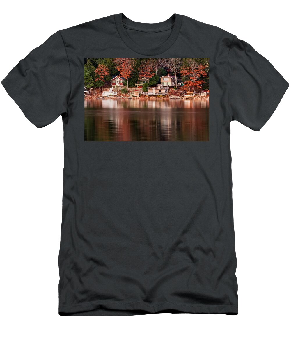 Spofford Lake New Hampshire T-Shirt featuring the photograph Lake Cottages Reflections by Tom Singleton