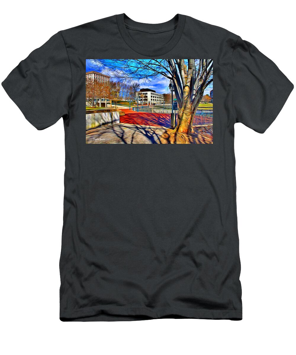 Howard County T-Shirt featuring the digital art Lake Kittamaqundi Walkway by Stephen Younts