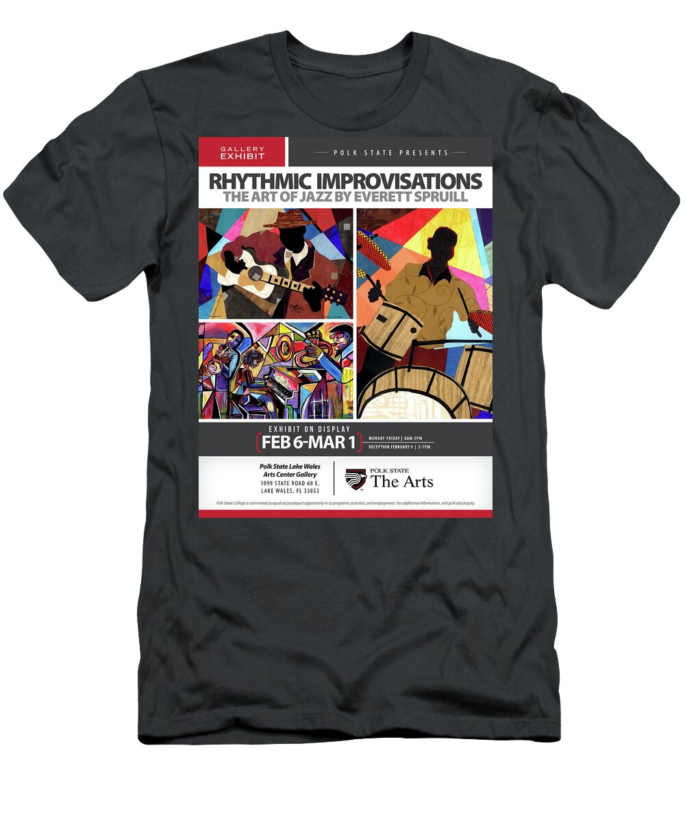 Everett Spruill T-Shirt featuring the mixed media Rhythmic Improvisations - The Art of Jazz by Everett Spruill