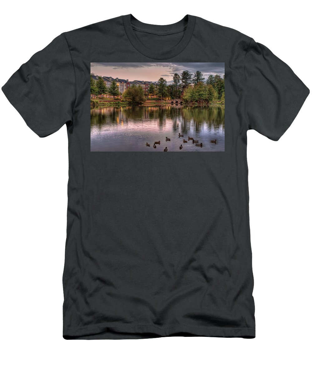 Atlanta T-Shirt featuring the photograph Lakeside at Milton Park by Anna Rumiantseva