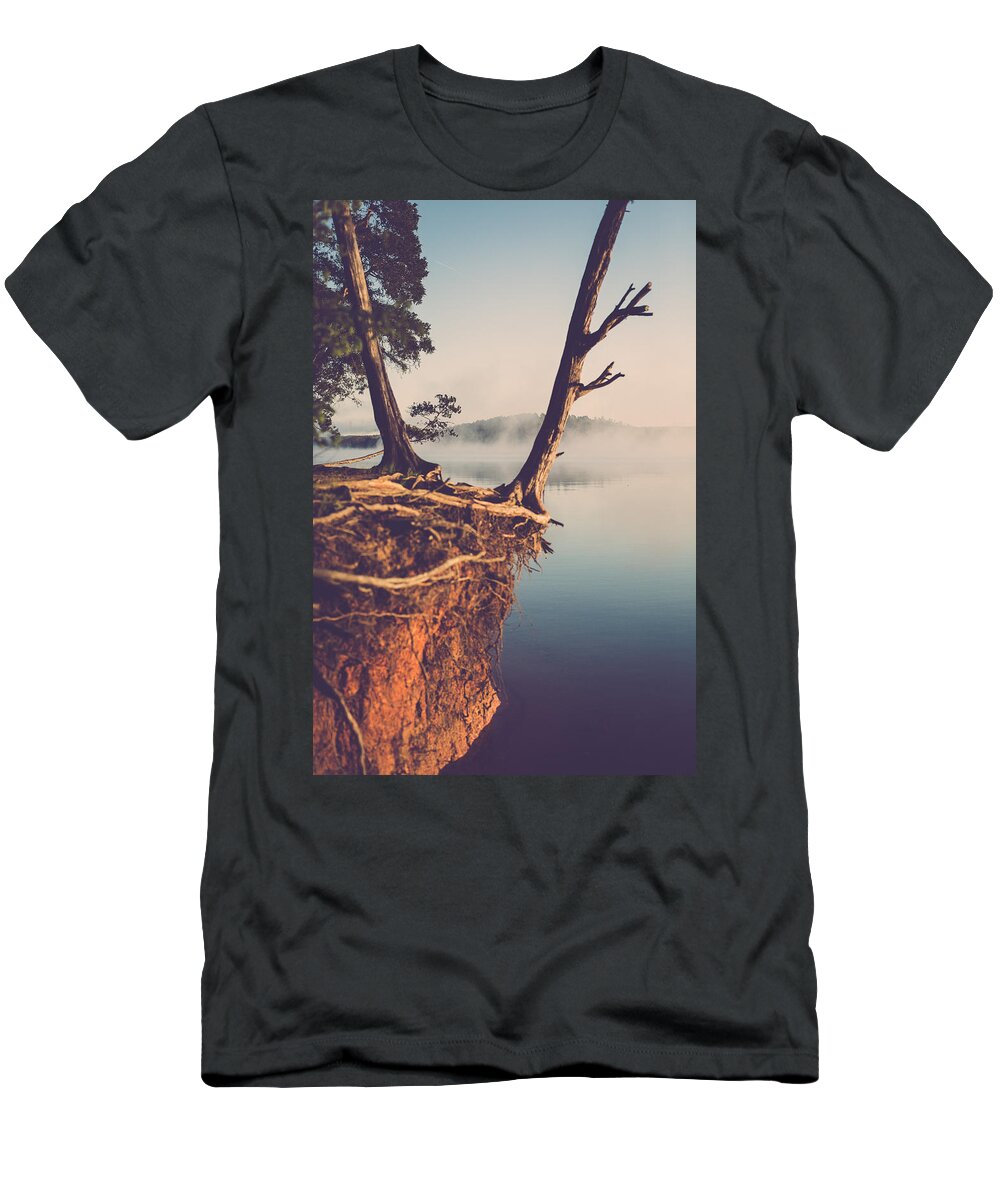 Fog T-Shirt featuring the photograph Lakeside Cliff by Jessica Brown