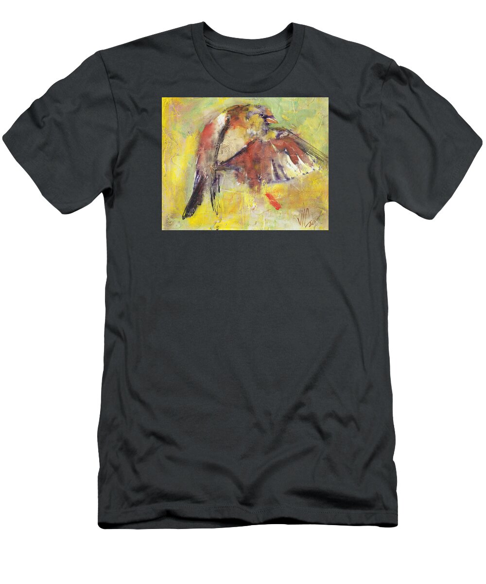 Bird T-Shirt featuring the painting Landing on the rainbow by Vali Irina Ciobanu