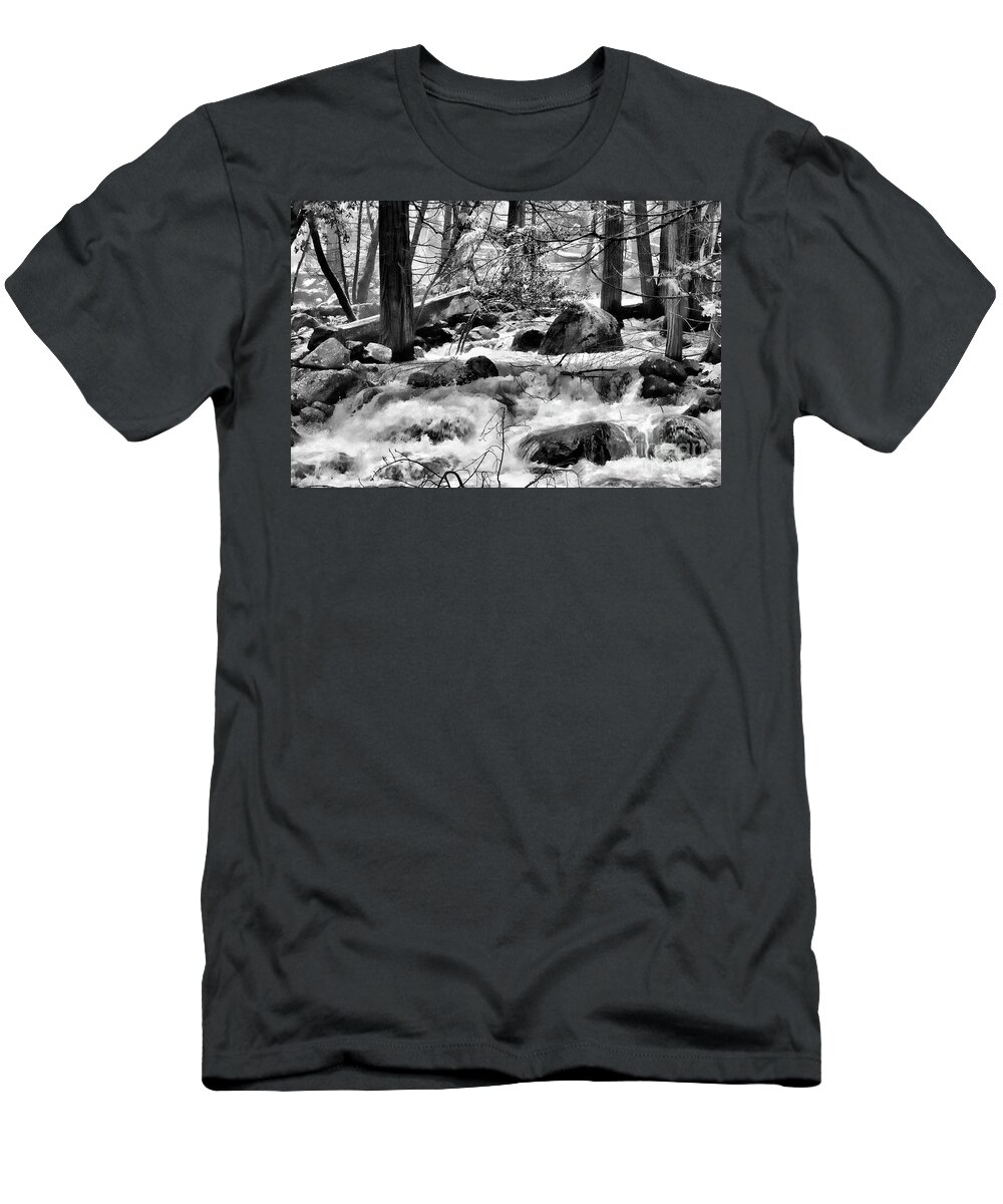 Yosemite T-Shirt featuring the photograph Landscape Water BW Yosemite by Chuck Kuhn