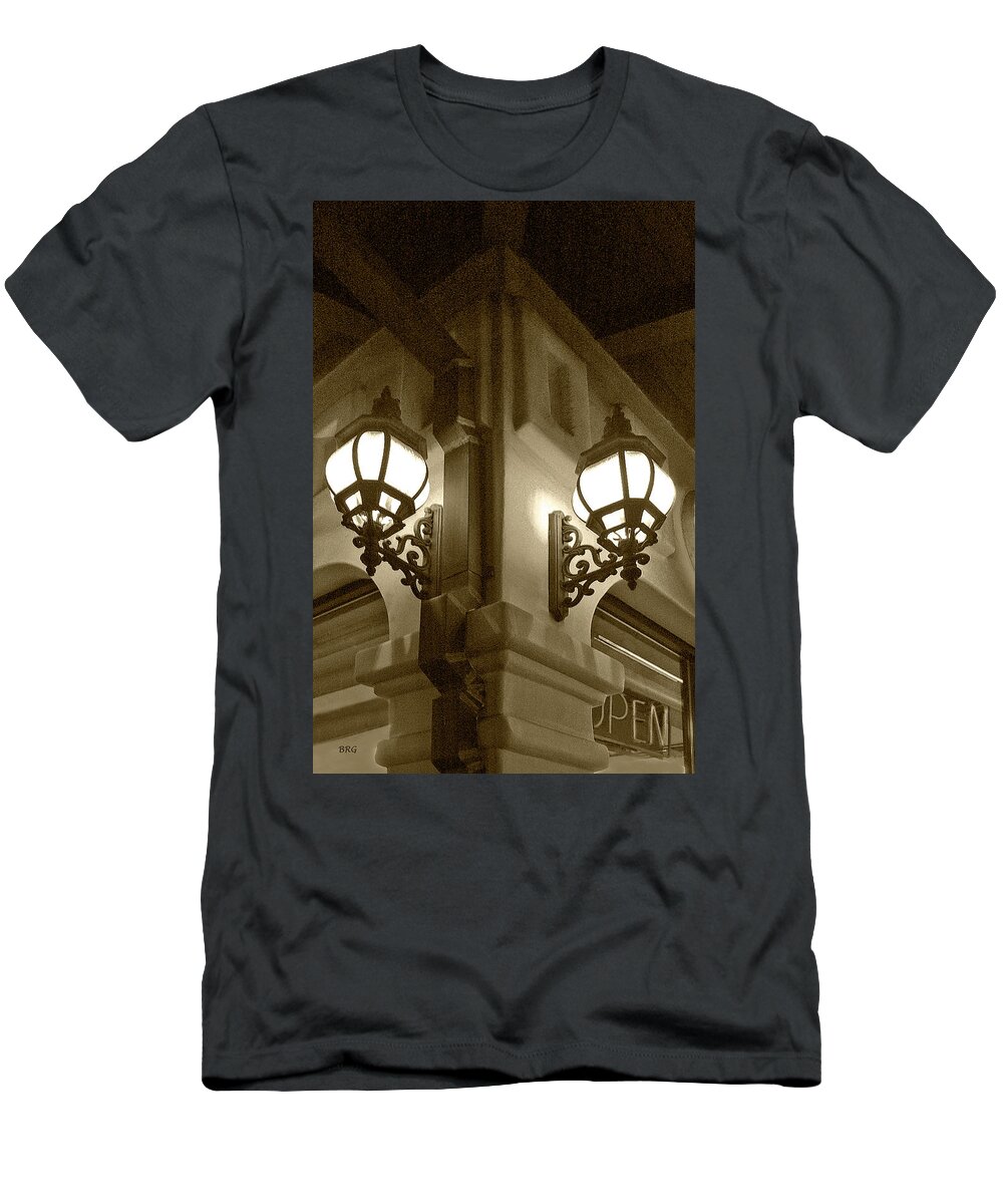 Architecture T-Shirt featuring the photograph Lanterns - Night In The City - In Sepia by Ben and Raisa Gertsberg