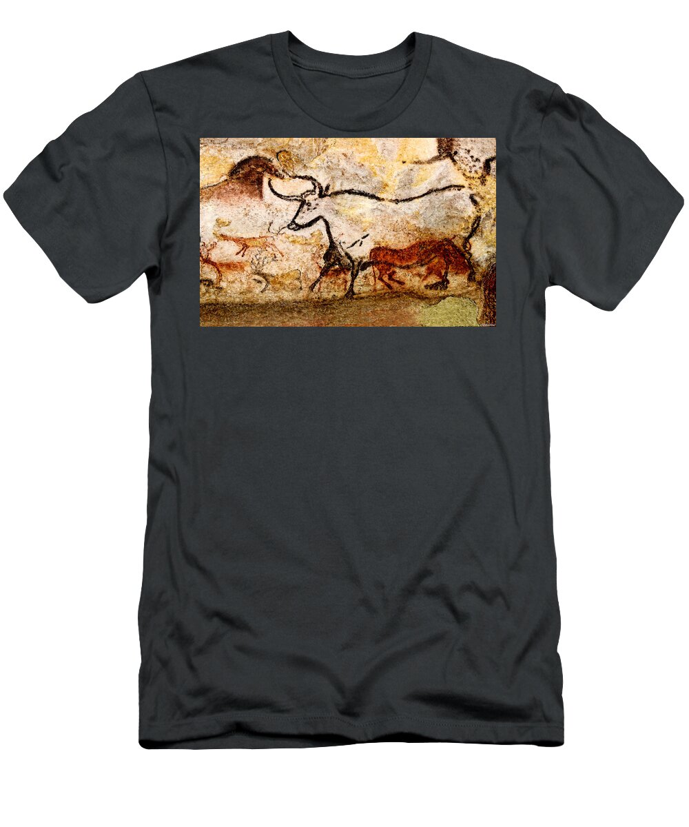 Lascaux T-Shirt featuring the digital art Lascaux Hall of the Bulls - Aurochs by Weston Westmoreland