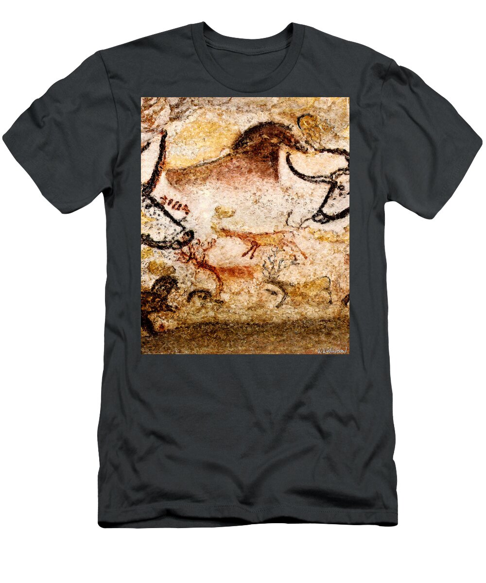 Lascaux T-Shirt featuring the photograph Lascaux Hall of the Bulls - Deer under Horse by Weston Westmoreland