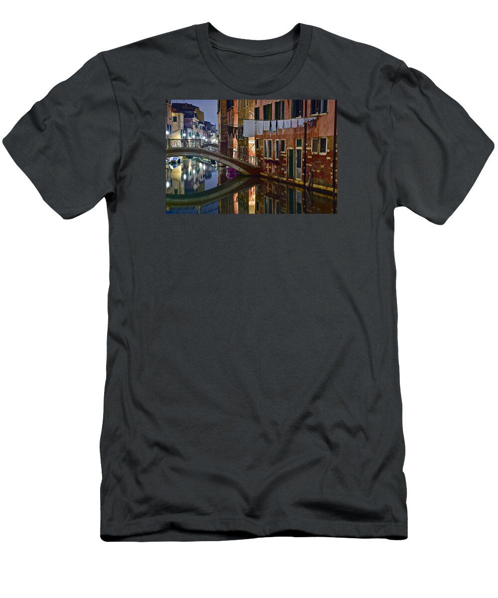 Venice T-Shirt featuring the photograph Laundry Night by Frozen in Time Fine Art Photography