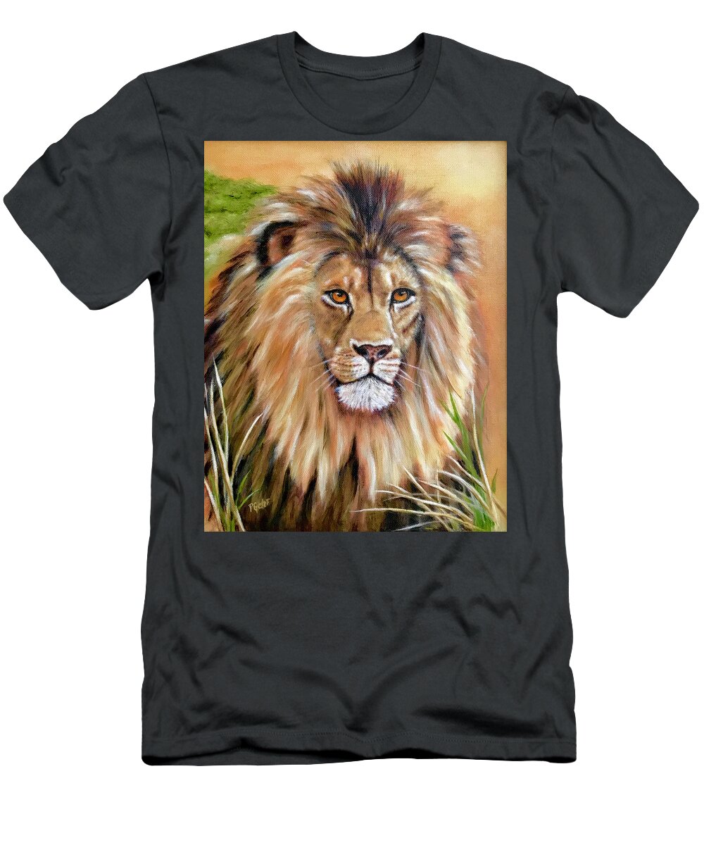 Lion T-Shirt featuring the painting Le Roi-The King, Tribute to Cecil the lion  by Dr Pat Gehr