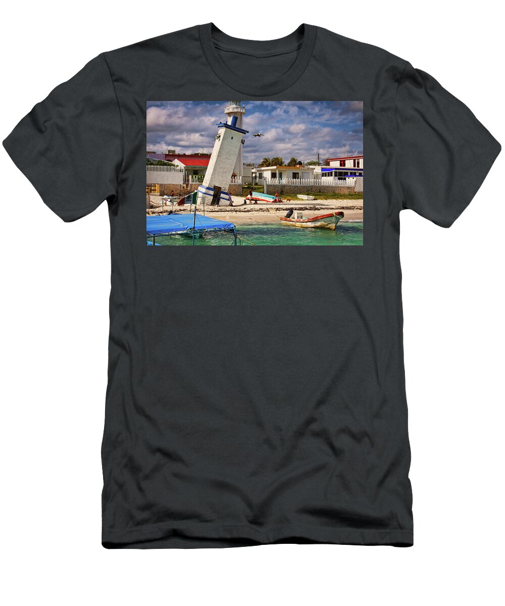 Lighthouse T-Shirt featuring the photograph Leaning lighthouse by Tatiana Travelways