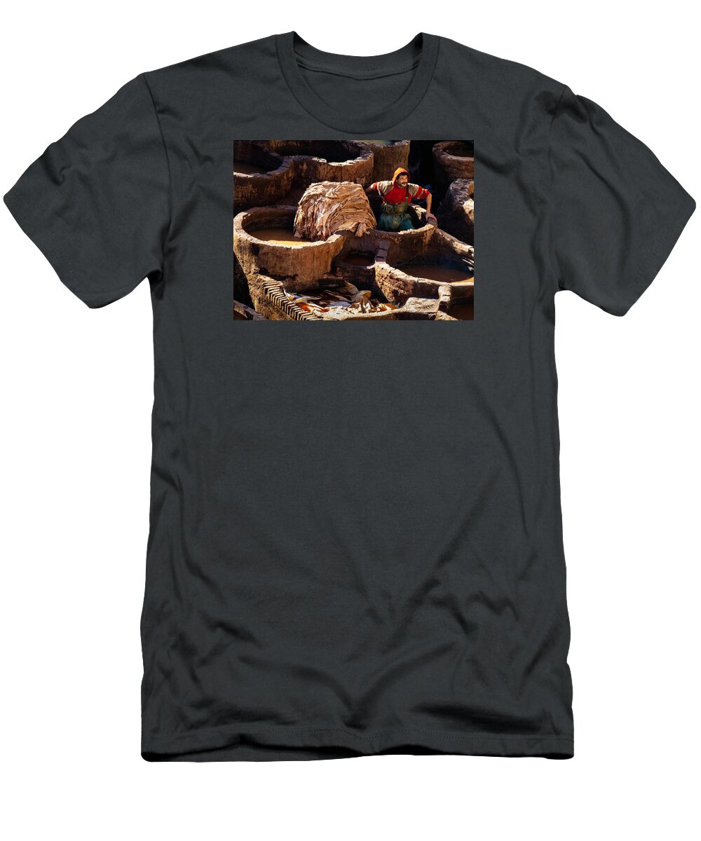 Fes T-Shirt featuring the photograph Leather tanneries of Fes - 11 by Claudio Maioli