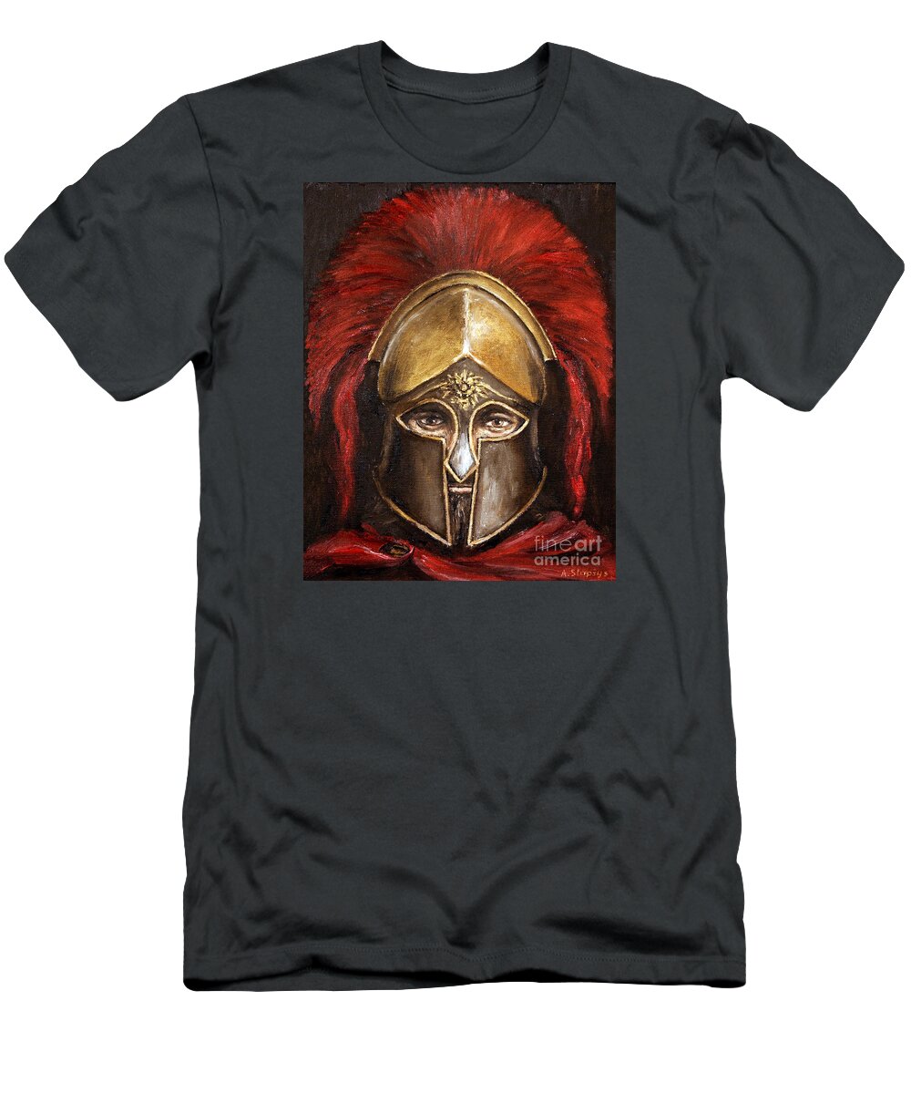 Warrior T-Shirt featuring the painting Leonidas by Arturas Slapsys