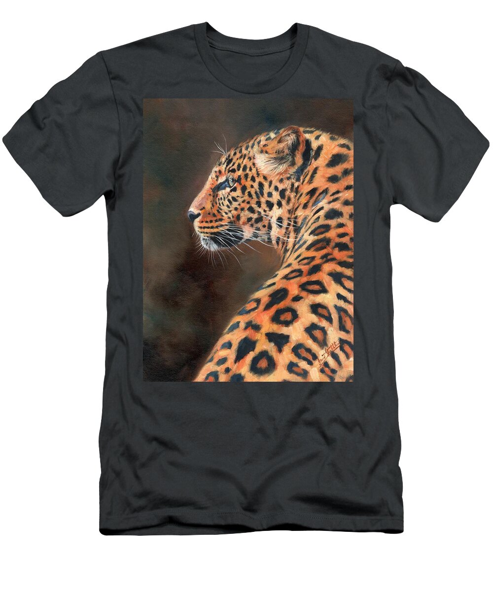 Leopasrd T-Shirt featuring the painting Leopard Profile by David Stribbling