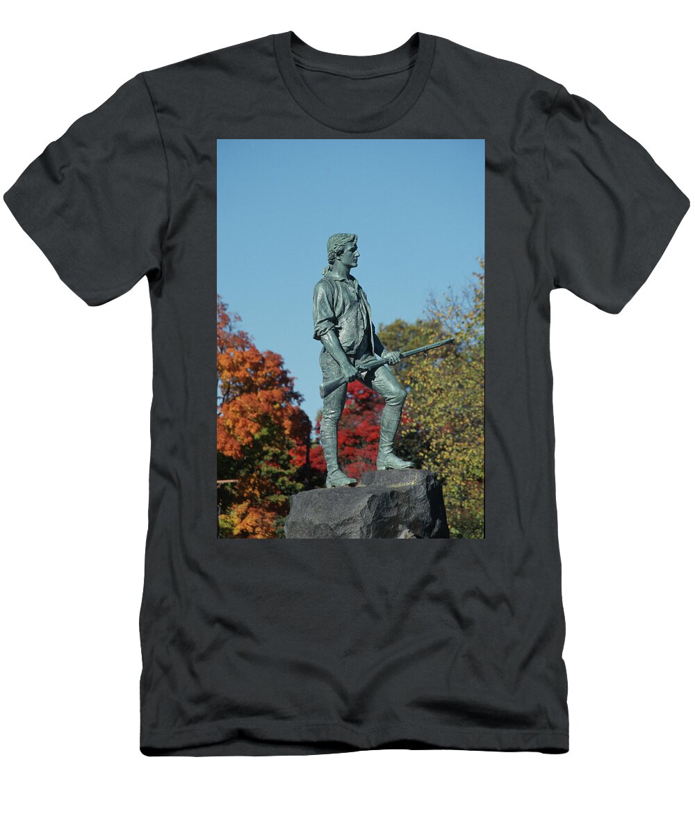 Old North Bridge T-Shirt featuring the photograph Lexington Minuteman in Autumn by John Clark