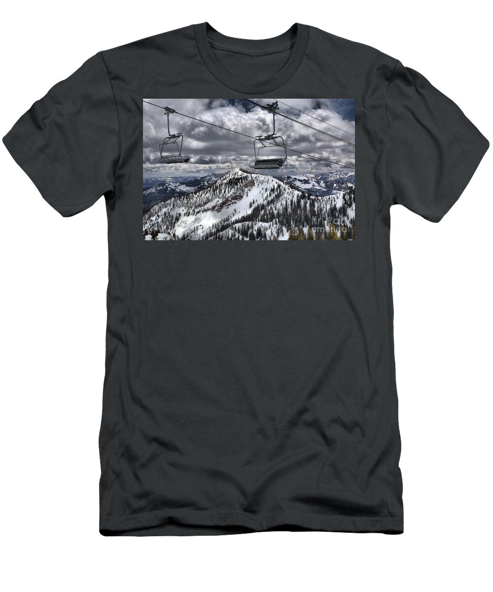 Baldy T-Shirt featuring the photograph Lift Chairs Above The Wasatch Peaks by Adam Jewell