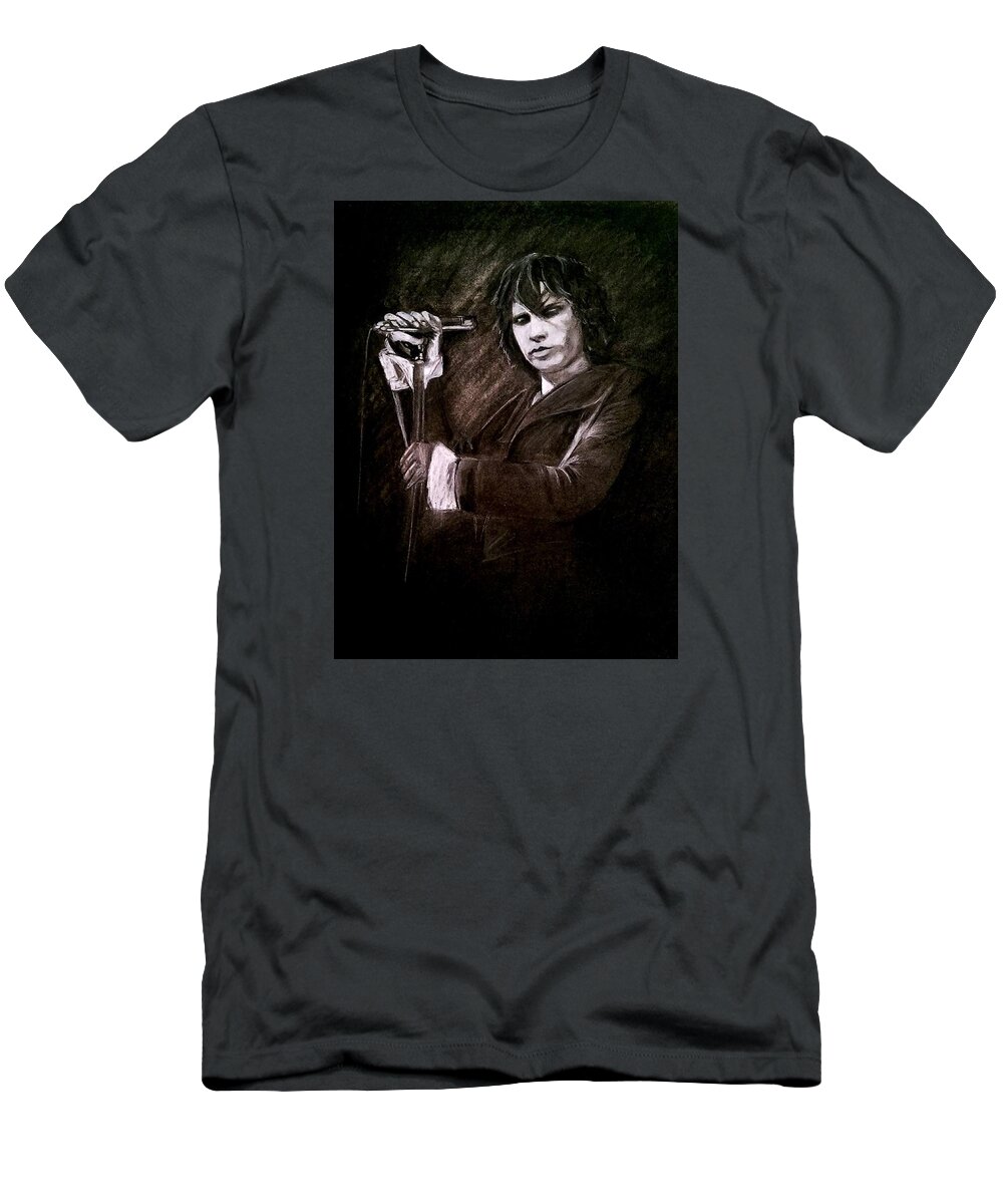 Jim Morrisson T-Shirt featuring the drawing Light my Fire by Carole Hutchison