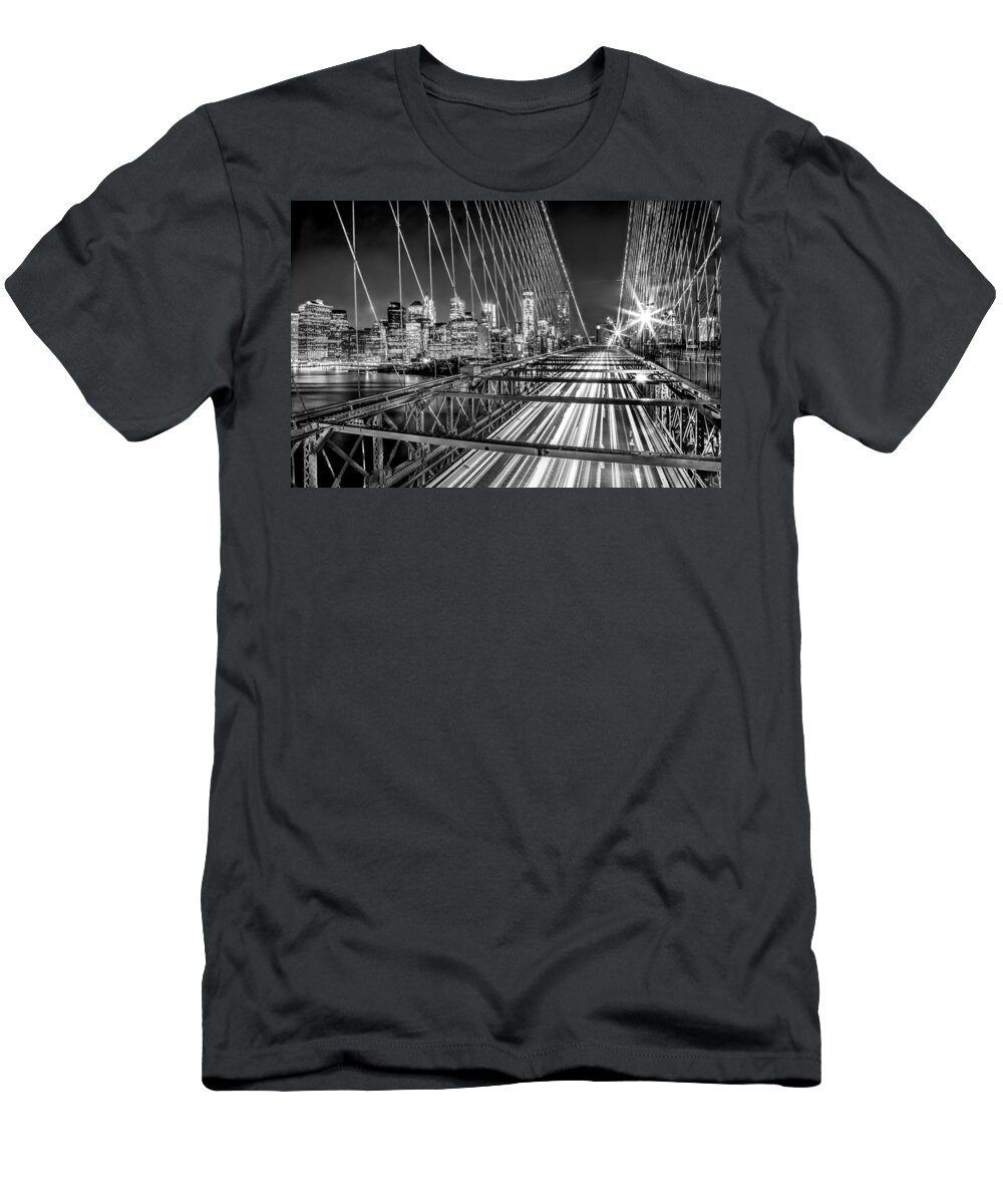 Brooklyn Bridge T-Shirt featuring the photograph Light Trails Of Manhattan by Az Jackson