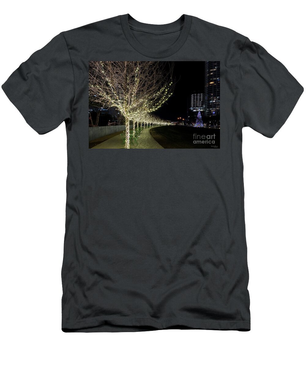 Christmas T-Shirt featuring the photograph Lighted Tree Walkway by Jennifer White