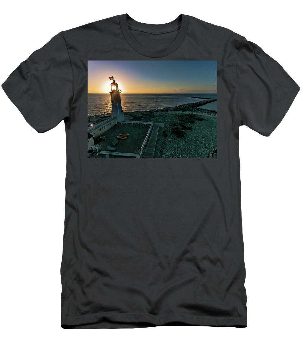 Lighthouse T-Shirt featuring the photograph Lighthouse And The Sun by William Bretton
