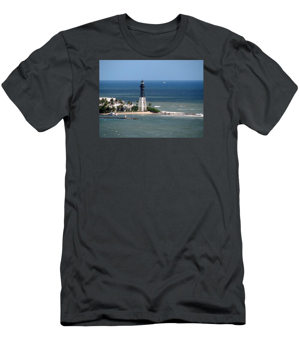Lighthouse T-Shirt featuring the photograph Lighthouse at Hillsboro Beach in Florida by Corinne Carroll