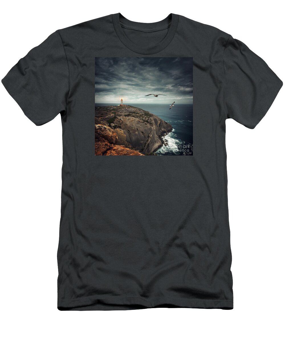 Lighthouse T-Shirt featuring the photograph Lighthouse Cliff by Carlos Caetano