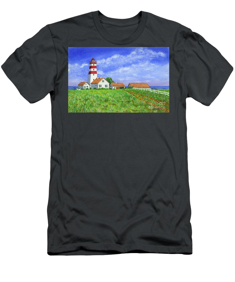 Lighthouse T-Shirt featuring the painting Lighthouse Pasture by Val Miller