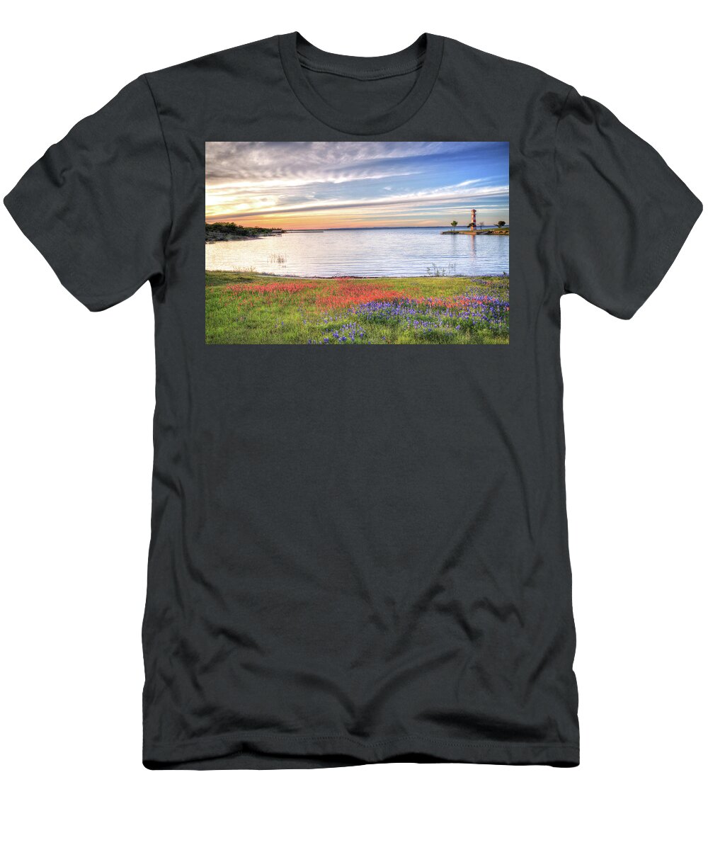 Bluebonnets T-Shirt featuring the photograph Lighthouse Sunset at Lake Buchanan by Lynn Bauer