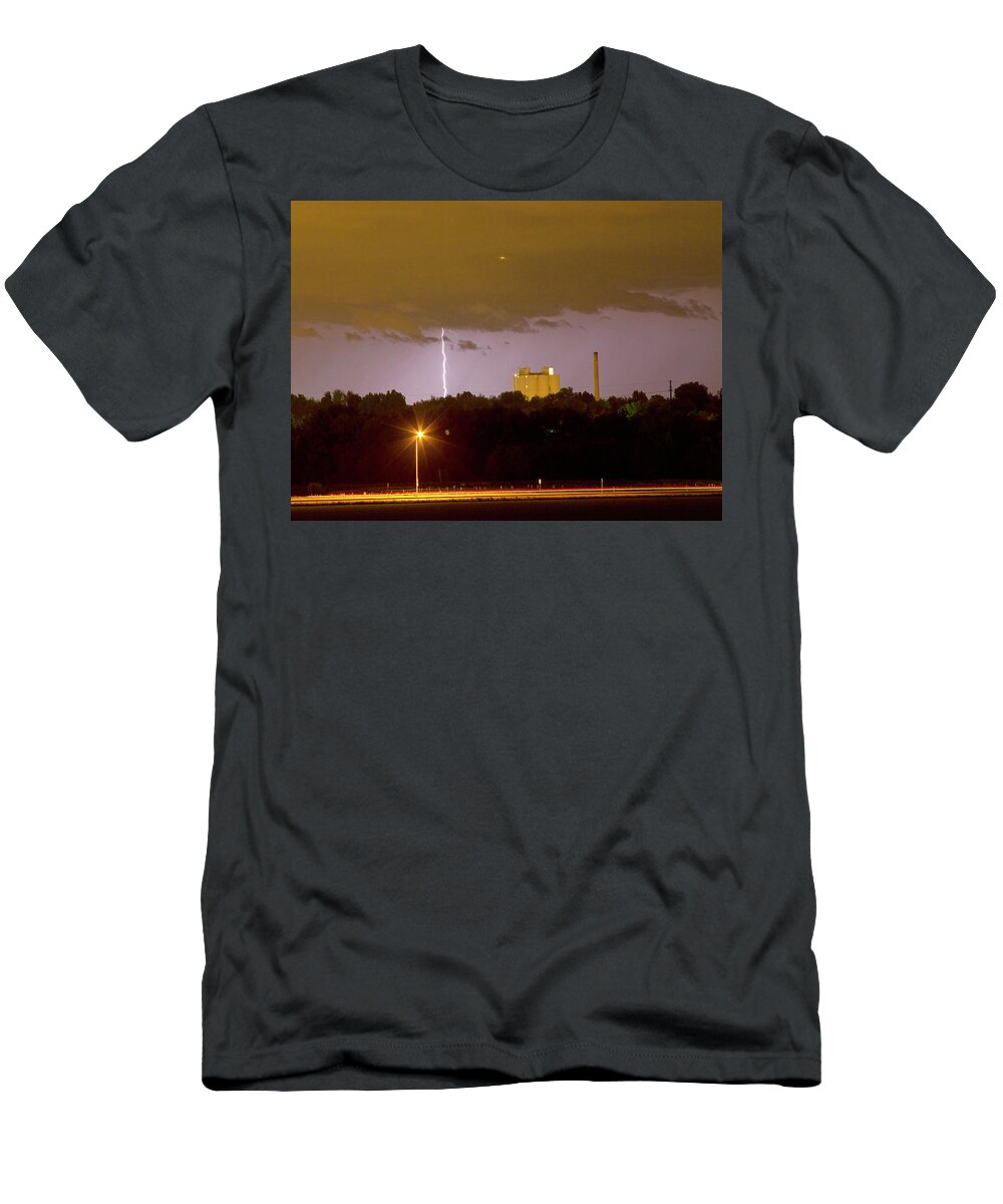Boulder County T-Shirt featuring the photograph Lightning Bolts Striking in Loveland Colorado by James BO Insogna