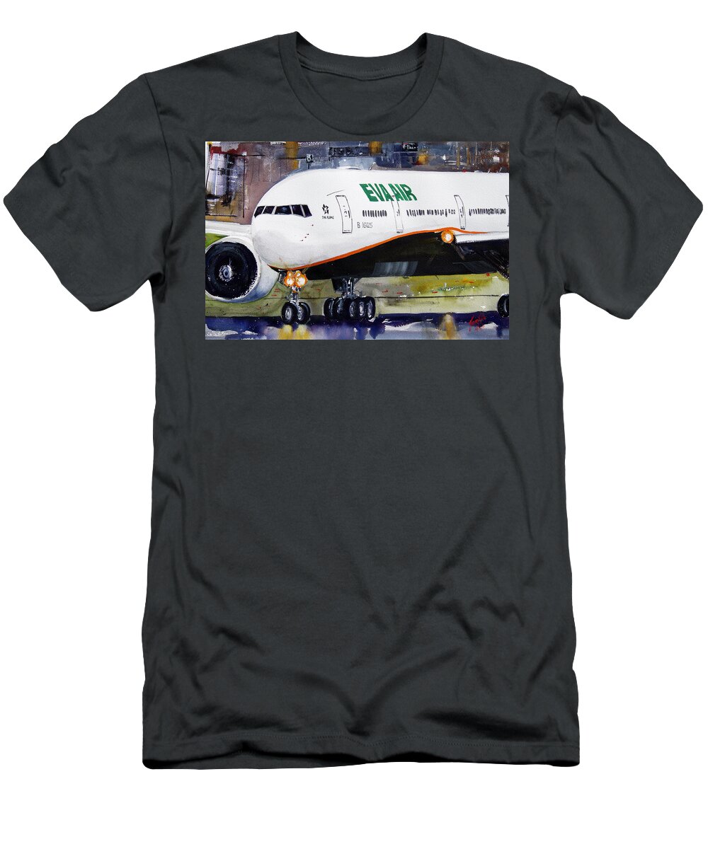 Aircraft T-Shirt featuring the painting Line Up and Wait by James Nyika