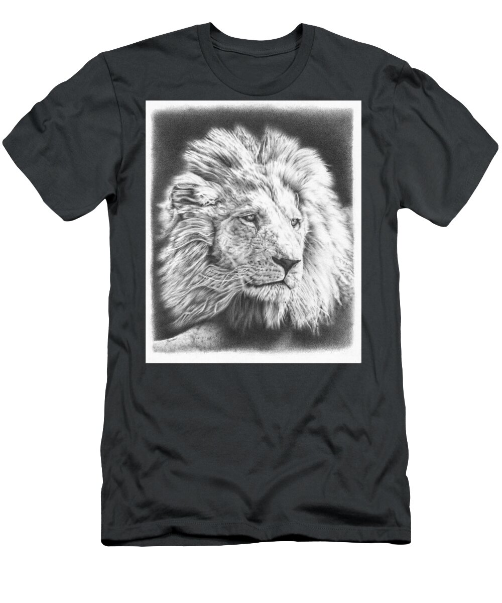 Lion T-Shirt featuring the drawing Fluffy Lion by Casey 'Remrov' Vormer