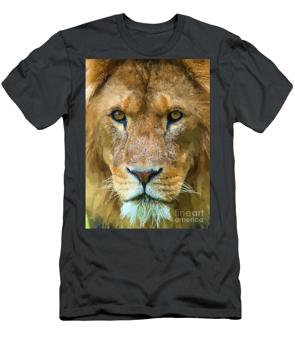 Lion T-Shirt featuring the photograph Lion looking by Andrew Michael