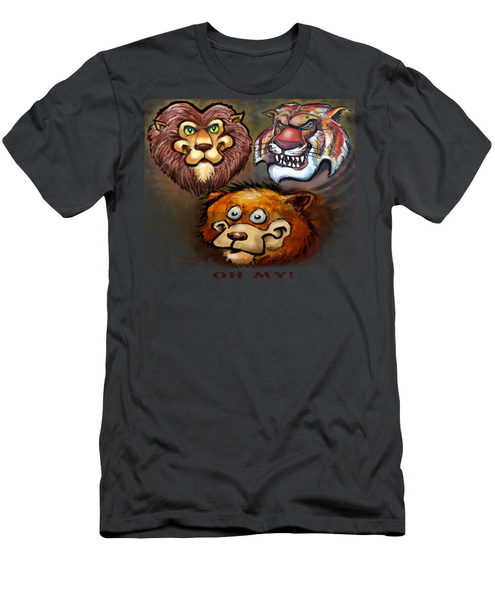 Lion T-Shirt featuring the painting Lions and Tigers and Bears Oh My by Kevin Middleton