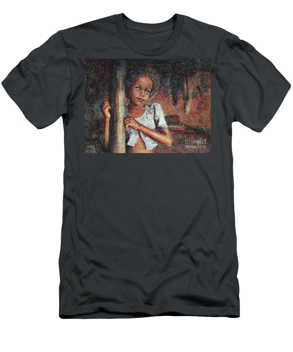Girl T-Shirt featuring the painting Little Blue Eyes Pop by Angie Braun