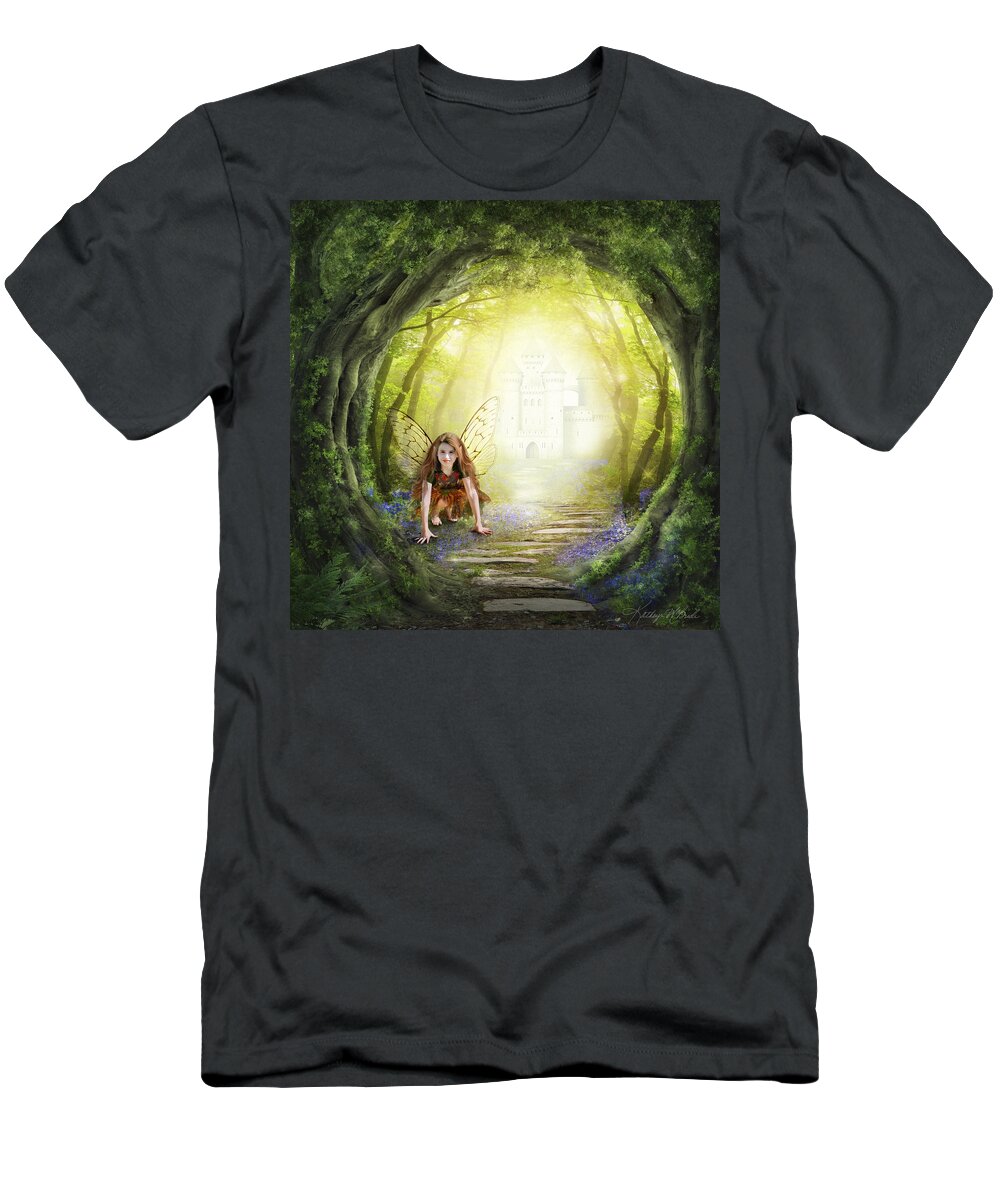 Woods T-Shirt featuring the digital art Little Fairy in the Woods by Kathryn McBride