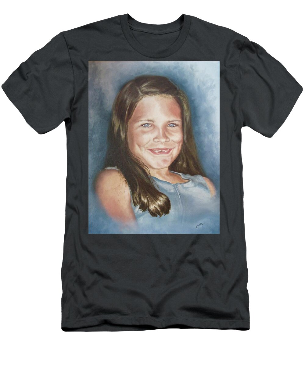 Girl T-Shirt featuring the painting Little Girl Blue by Janice Petrella-Walsh
