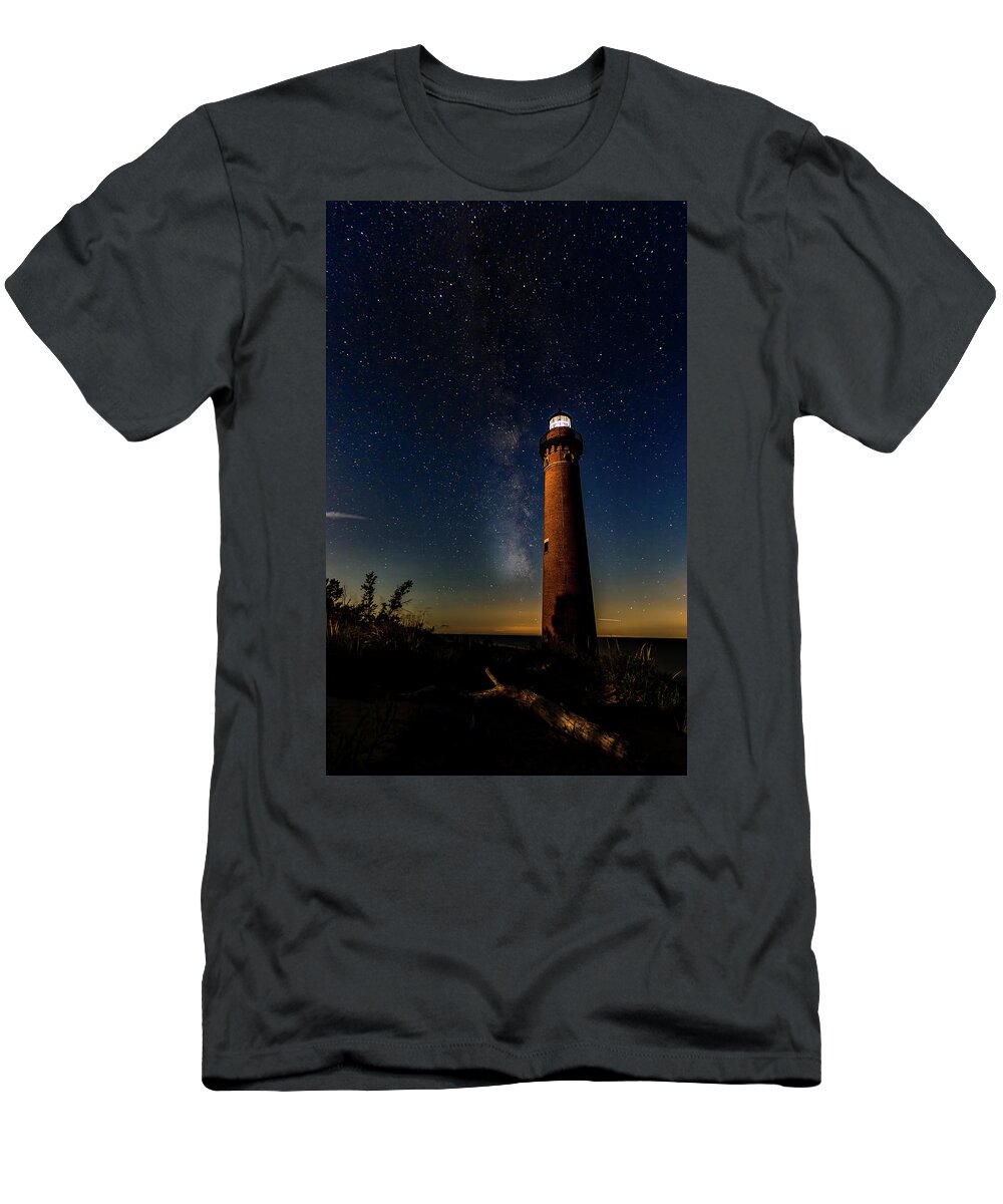 Moon T-Shirt featuring the photograph Little Sable in the pale moon light by Joe Holley