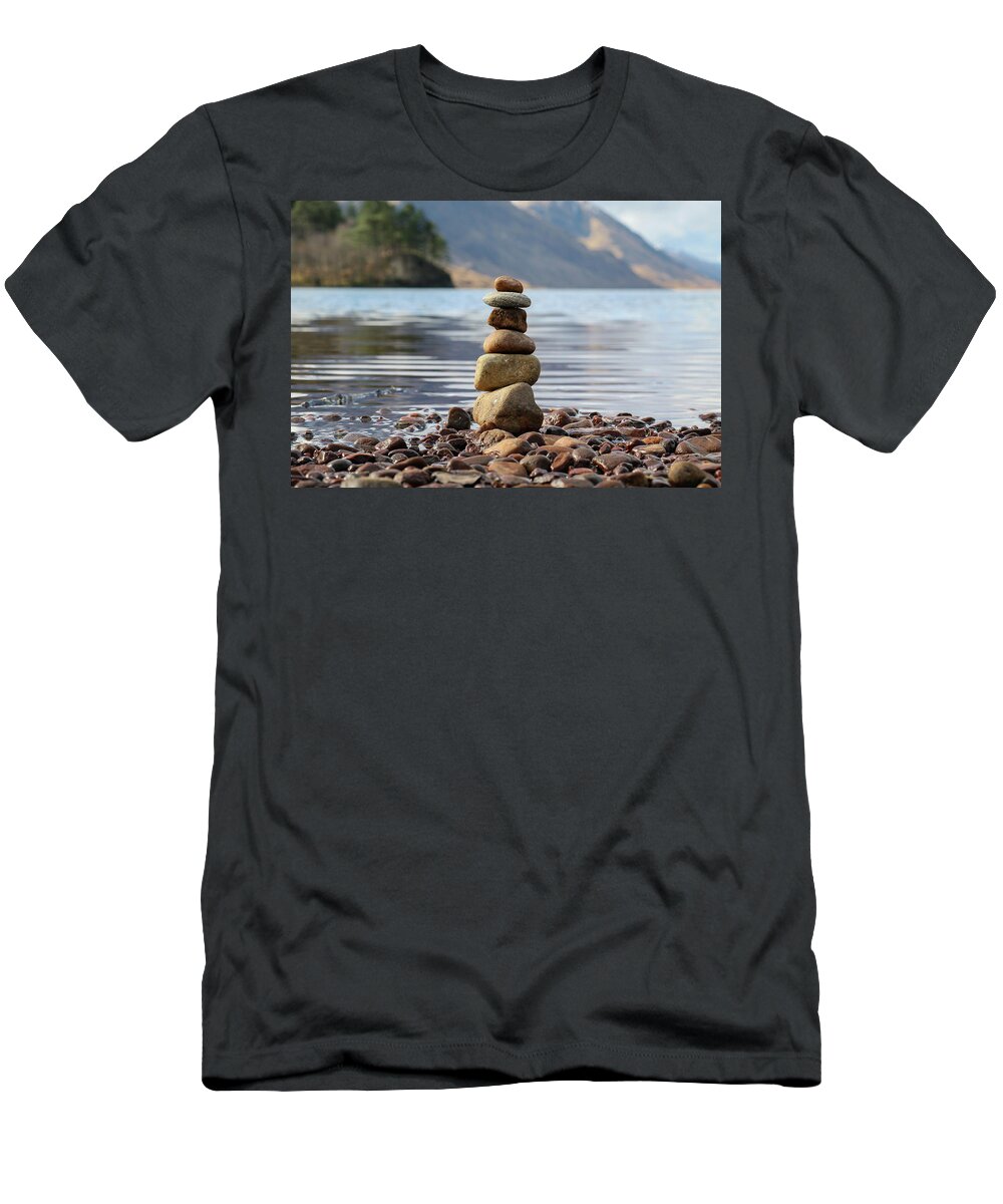 Stones T-Shirt featuring the photograph Loch Shiel Stacked Stones by Holly Ross